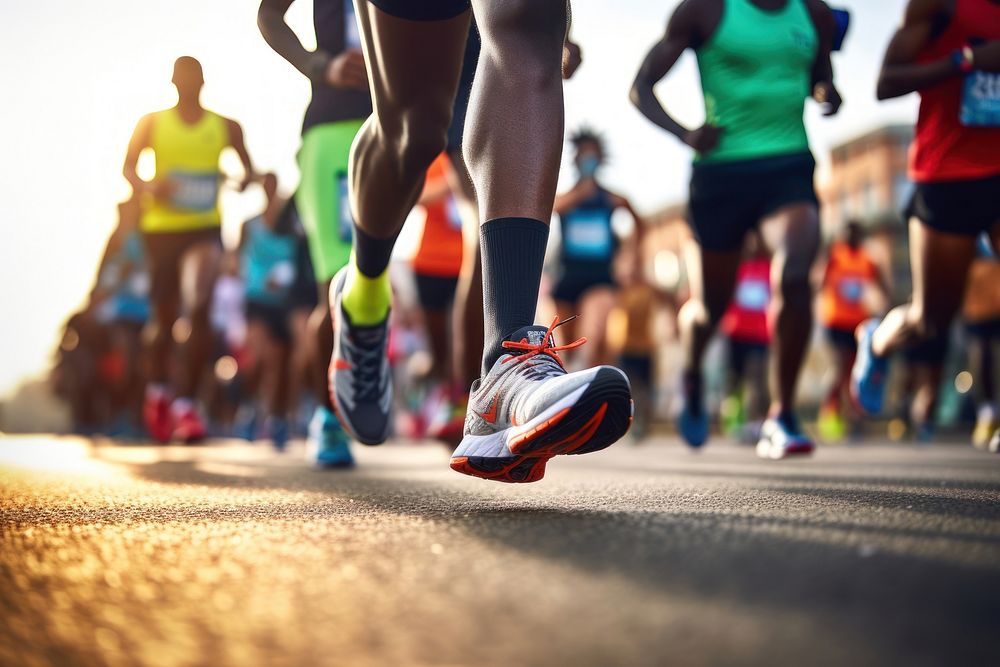 Black people community running charity marathon sports footwear jogging. AI generated Image by rawpixel.