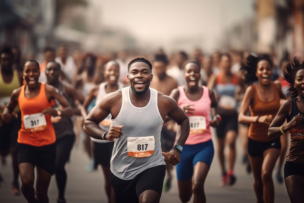 Black people community running charity marathon jogging sports adult. AI generated Image by rawpixel.