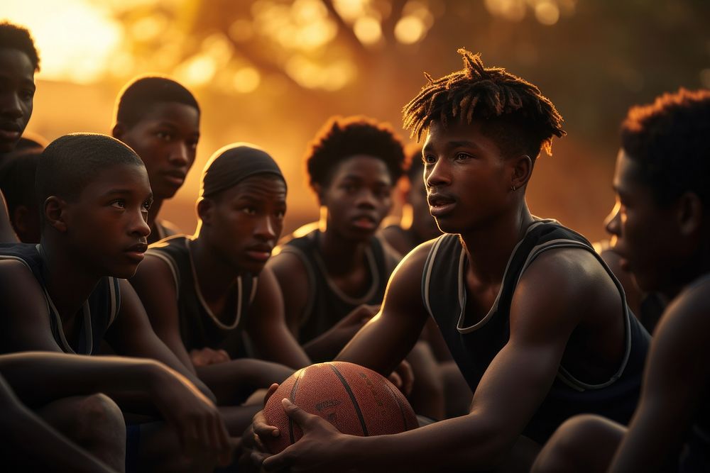Black students gathering before basketball game sports togetherness competition. AI generated Image by rawpixel.