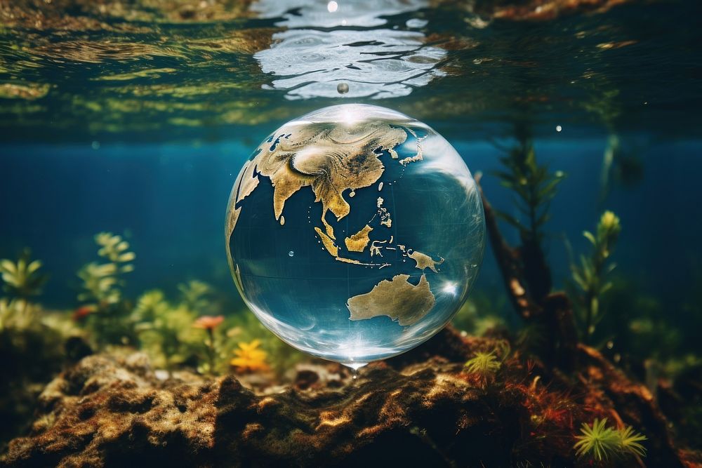 Earth globe underwater outdoors sphere. AI generated Image by rawpixel.