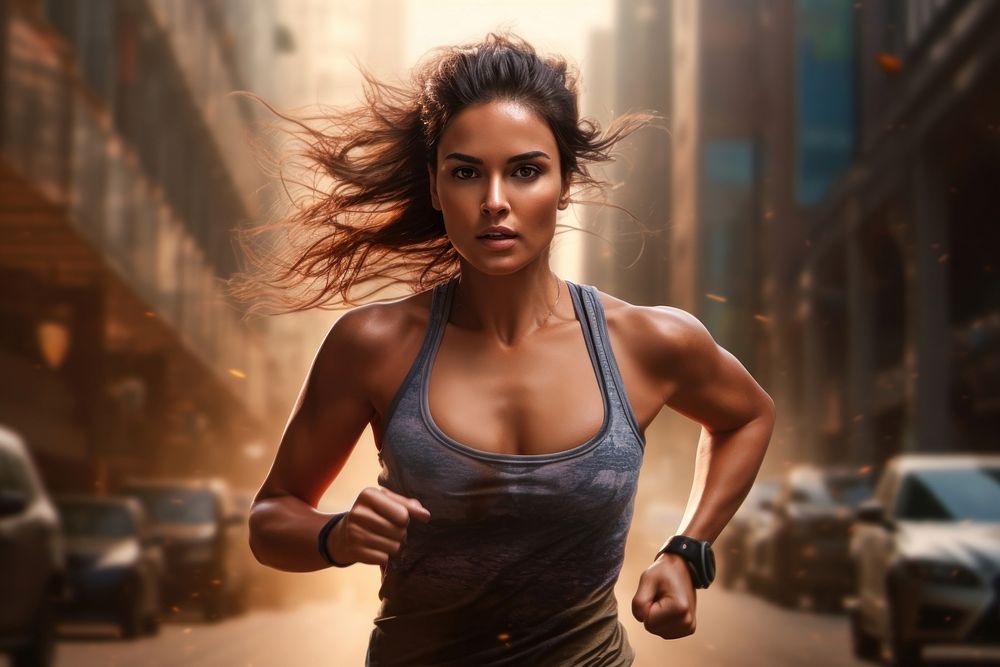 Fitness Indian woman running jogging sports. AI generated Image by rawpixel.
