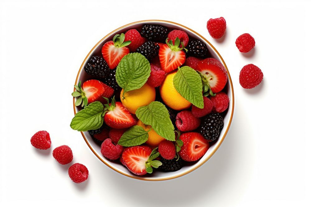 Fresh fruit bowl strawberry blackberry raspberry. AI generated Image by rawpixel.