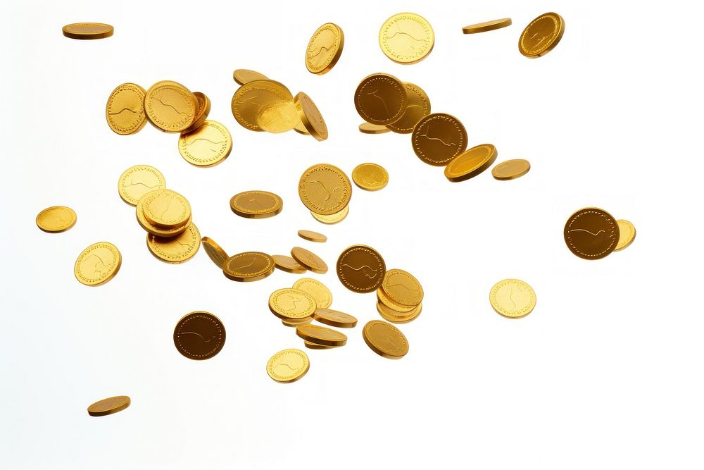 Golden coins backgrounds money white background. AI generated Image by rawpixel.