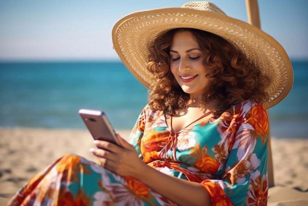 Hispanic mexican middle age woman summer beach adult. 