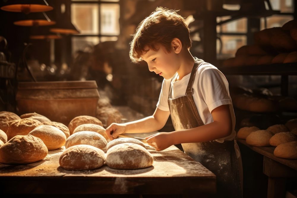 Bakery bread making child. AI generated Image by rawpixel.