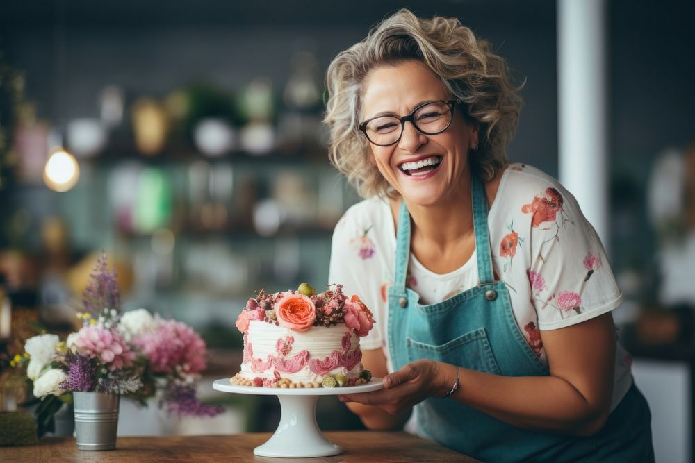 Birthday cake dessert adult smile. AI generated Image by rawpixel.