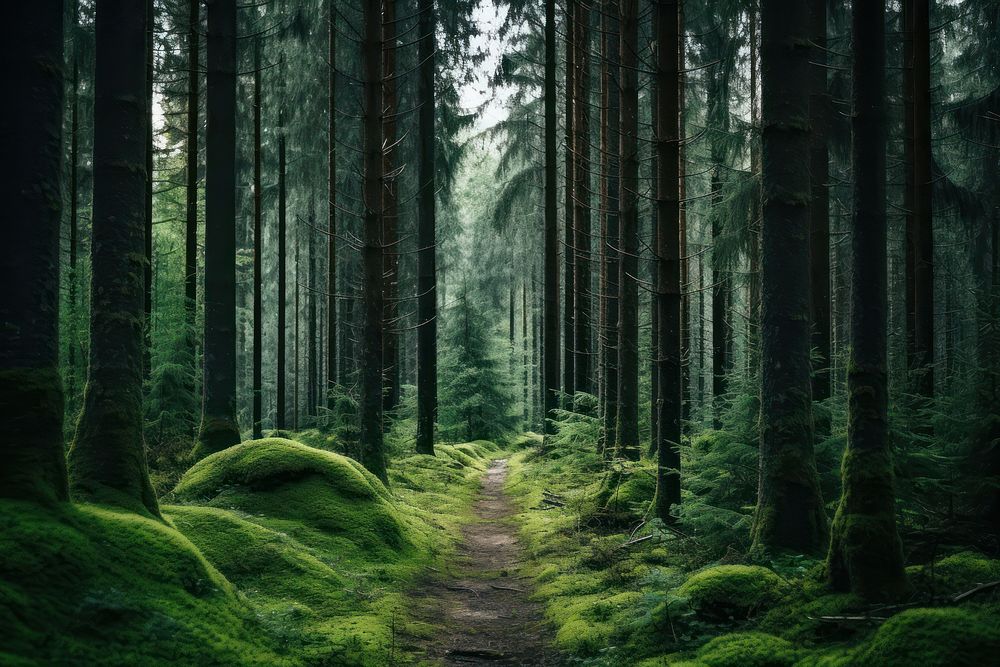 Forest with tall green trees nature vegetation landscape. AI generated Image by rawpixel.