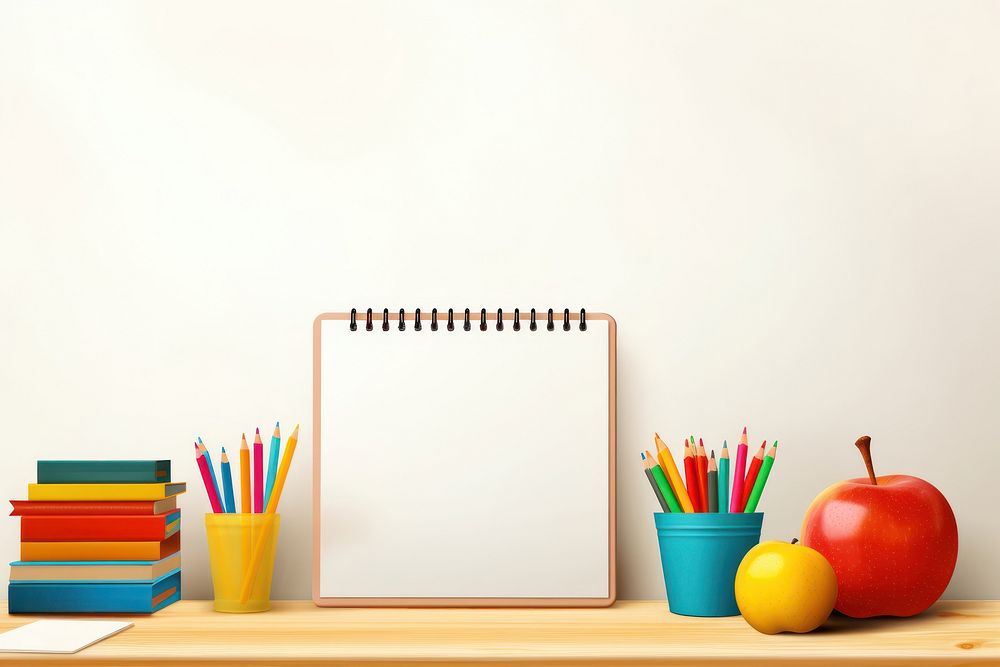 School stationery arrangement pencil table publication. AI generated Image by rawpixel.