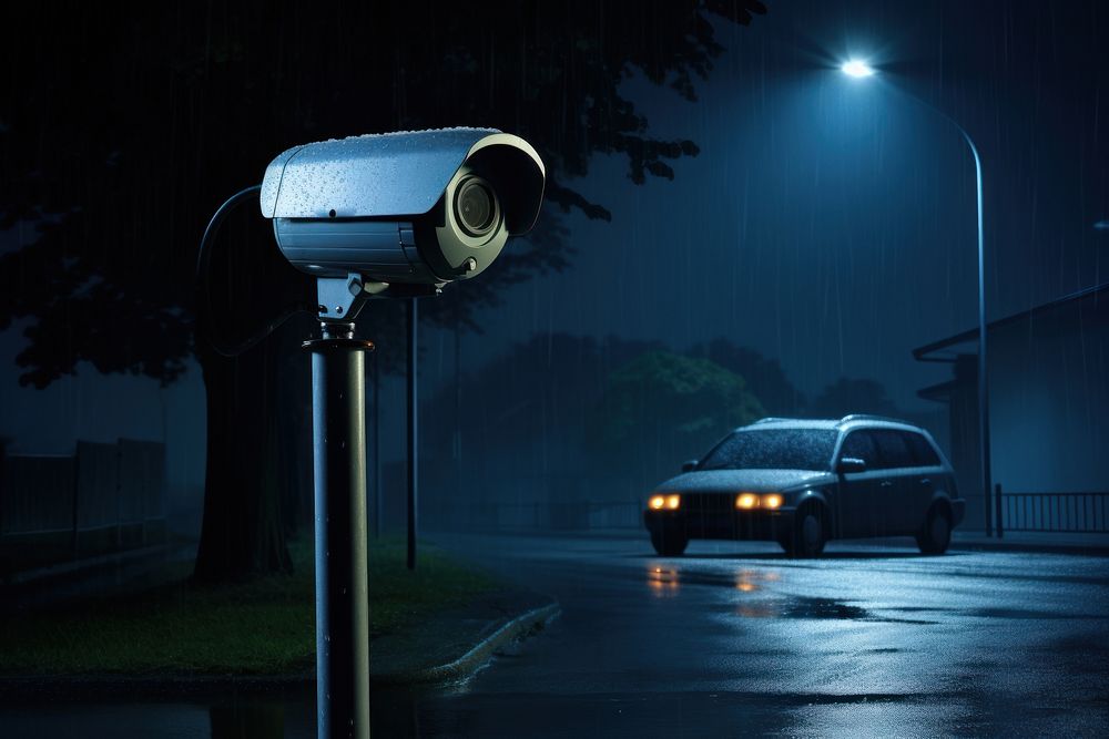 Security camera and a car lighting vehicle night. AI generated Image by rawpixel.