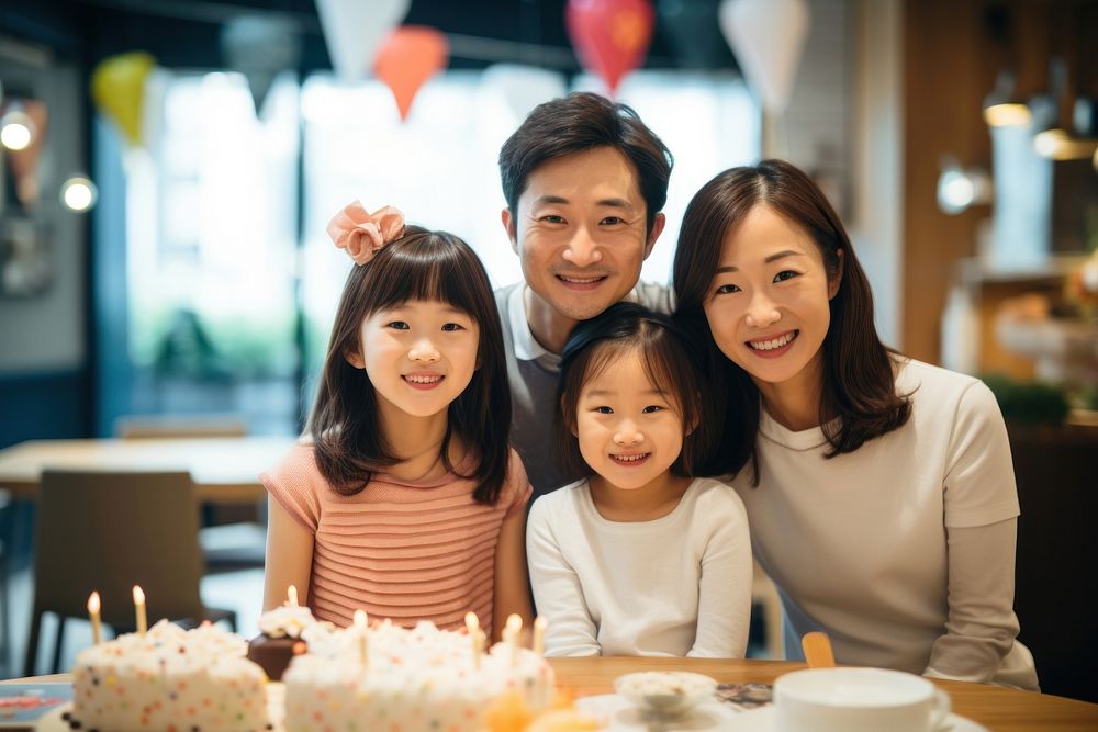Korean family celebrating birthday portrait smiling adult. AI generated Image by rawpixel.