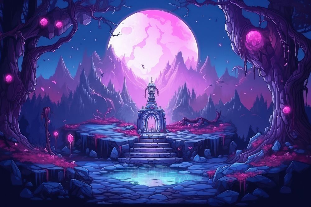 Gaming purple night moon. AI generated Image by rawpixel.