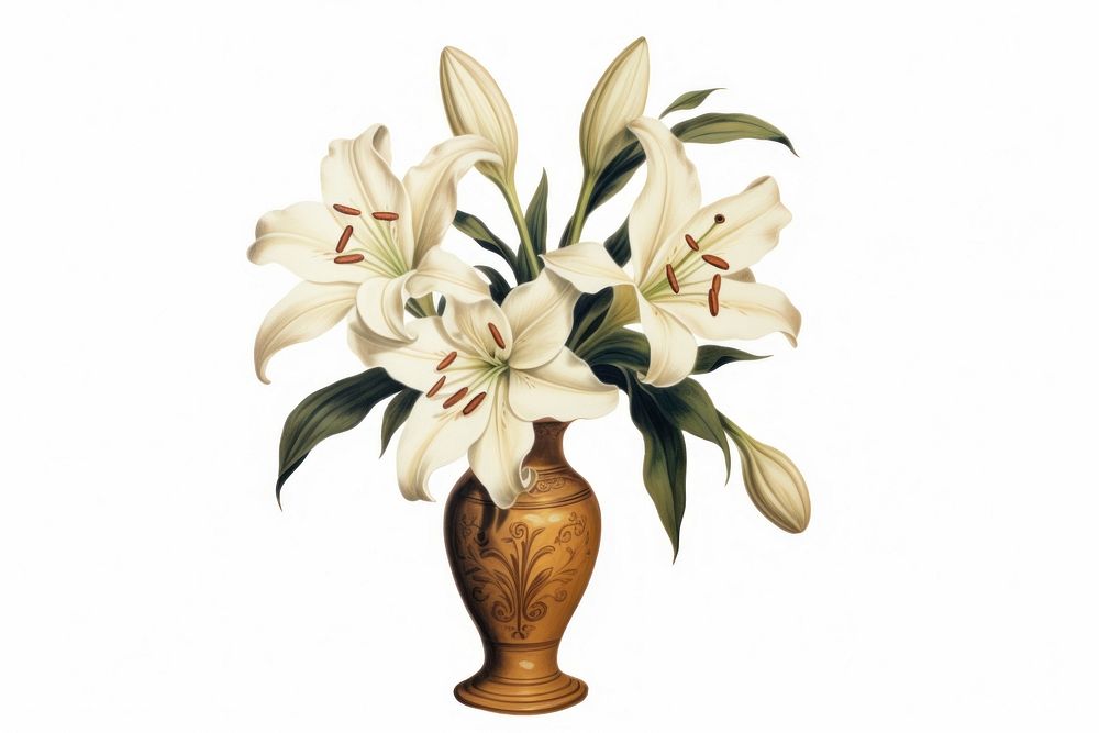 Lily vintage vase flower. AI generated Image by rawpixel.