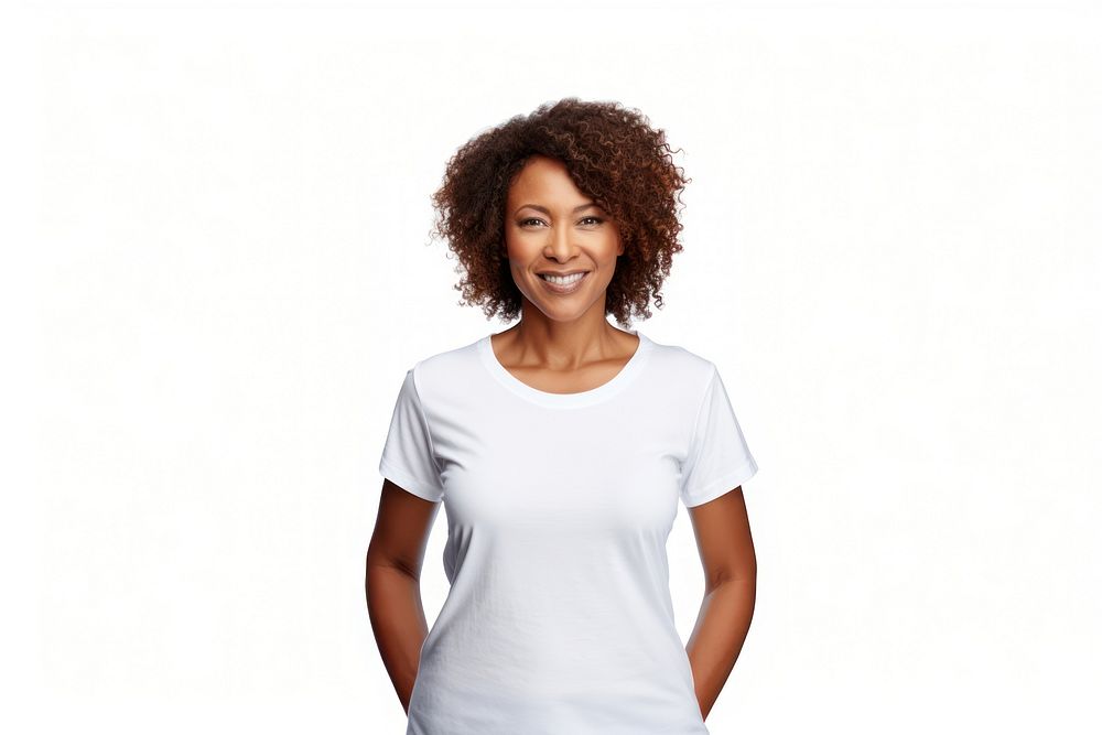 African american middle age women standing t-shirt sleeve pocket. AI generated Image by rawpixel.
