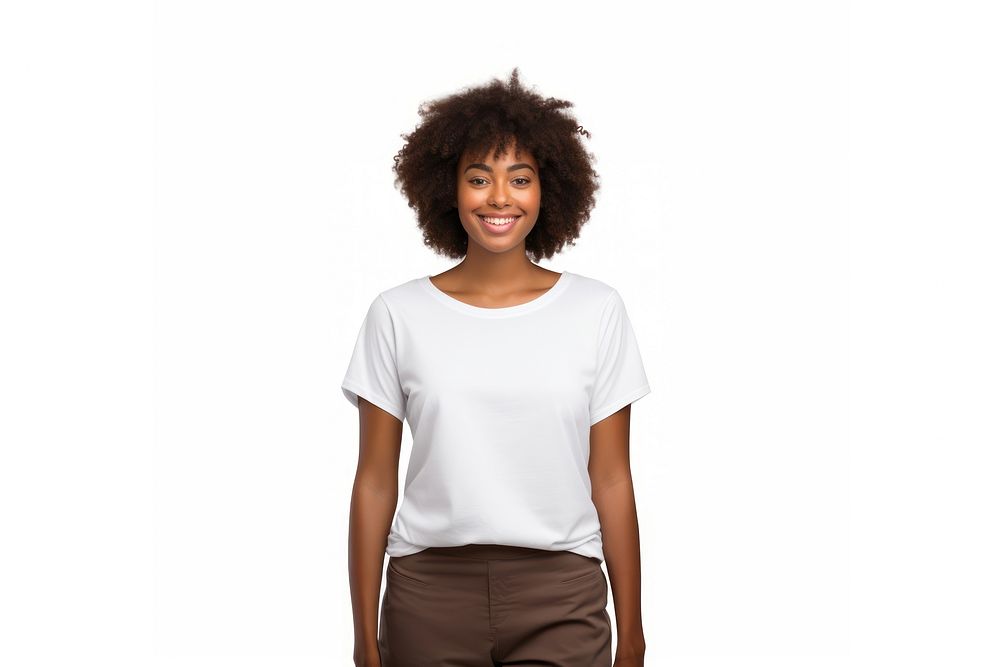 African american woman standing t-shirt portrait sleeve. AI generated Image by rawpixel.