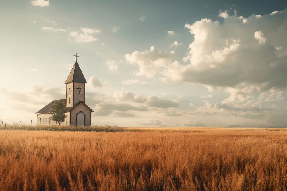 Church architecture landscape grassland. AI generated Image by rawpixel.