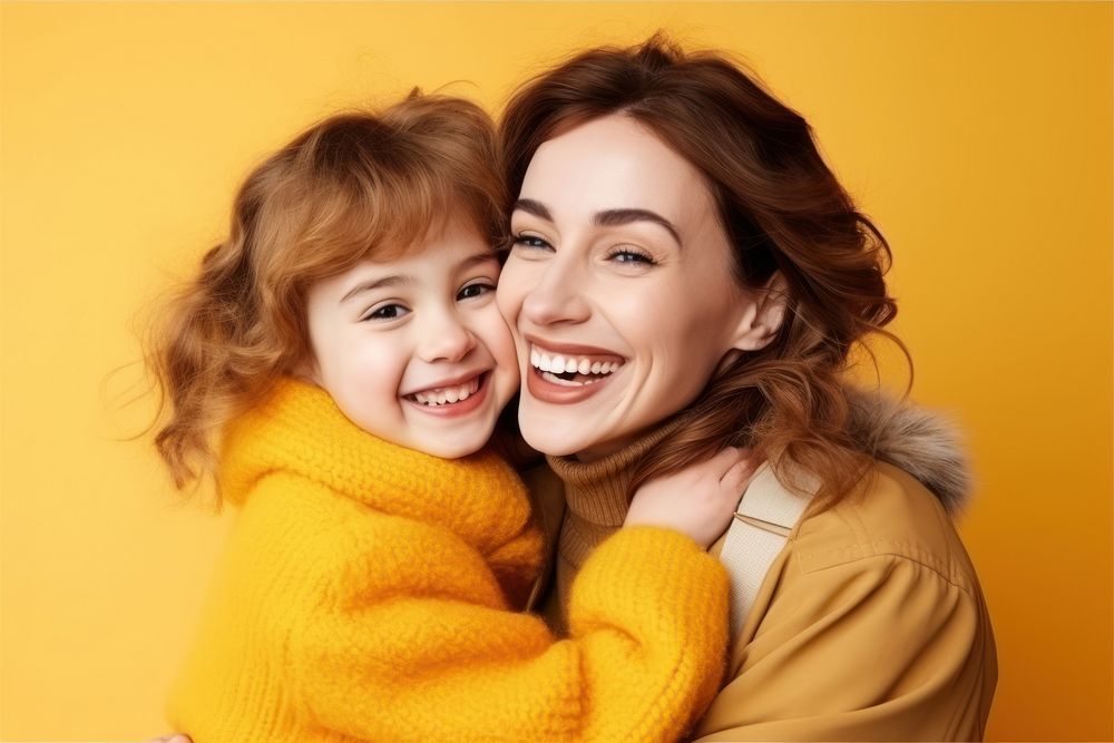 Cheerful lovely daugther and mother hugging laughing family adult. AI generated Image by rawpixel.