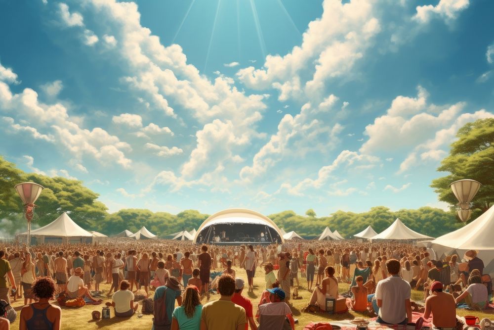 Crowd outdoors concert summer. AI generated Image by rawpixel.