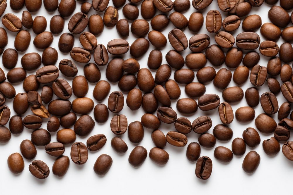 A lot of brown coffee beans backgrounds food white background. AI generated Image by rawpixel.