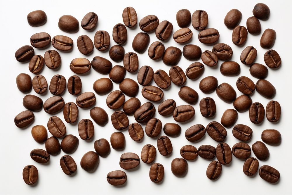 A lot of brown coffee beans backgrounds food white background. AI generated Image by rawpixel.
