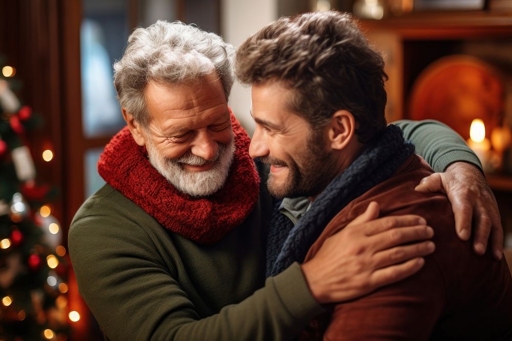 Adult son fun hugging old senior father adult family affectionate. AI generated Image by rawpixel.