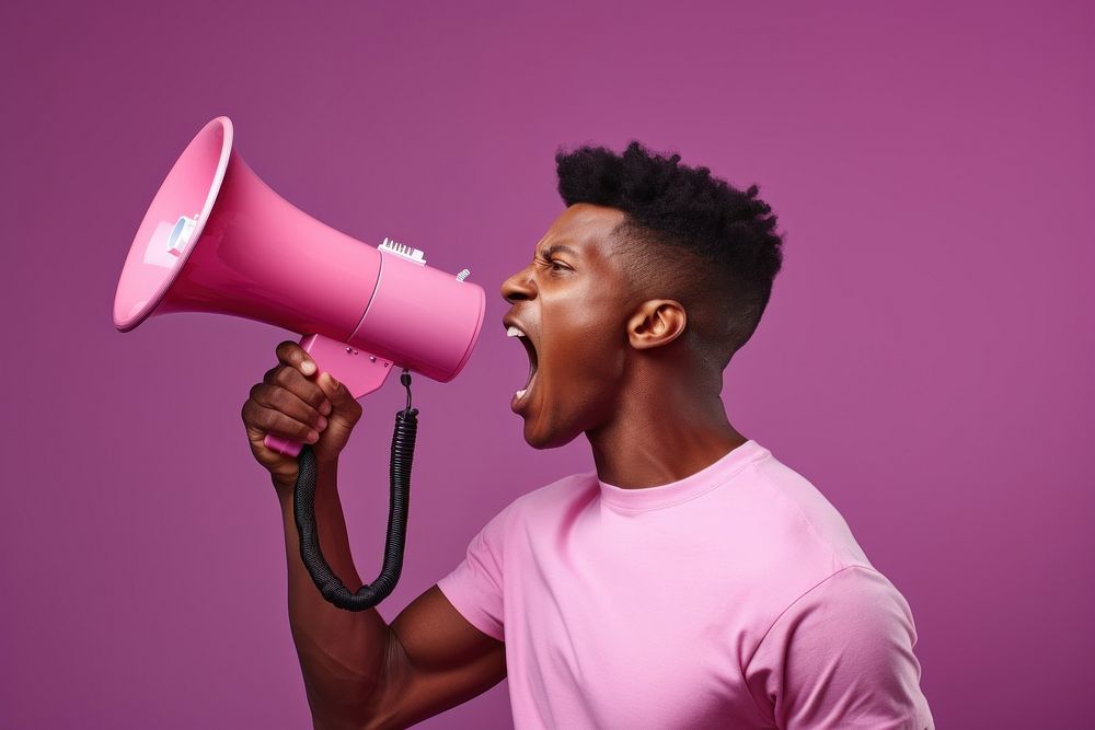 African american using megaphone adult performance technology. AI generated Image by rawpixel.