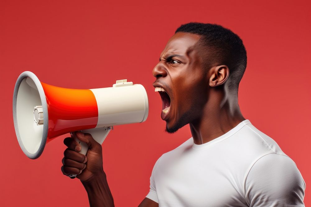 African american using megaphone shouting adult technology. AI generated Image by rawpixel.