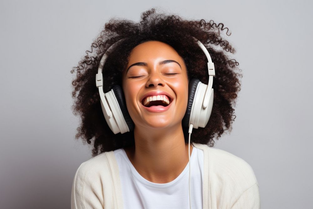 African american woman delight enjoy music headphones headset smile. AI generated Image by rawpixel.