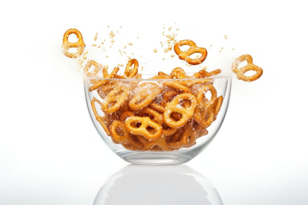 Salted pretzels in bowl snack food white background. AI generated Image by rawpixel.