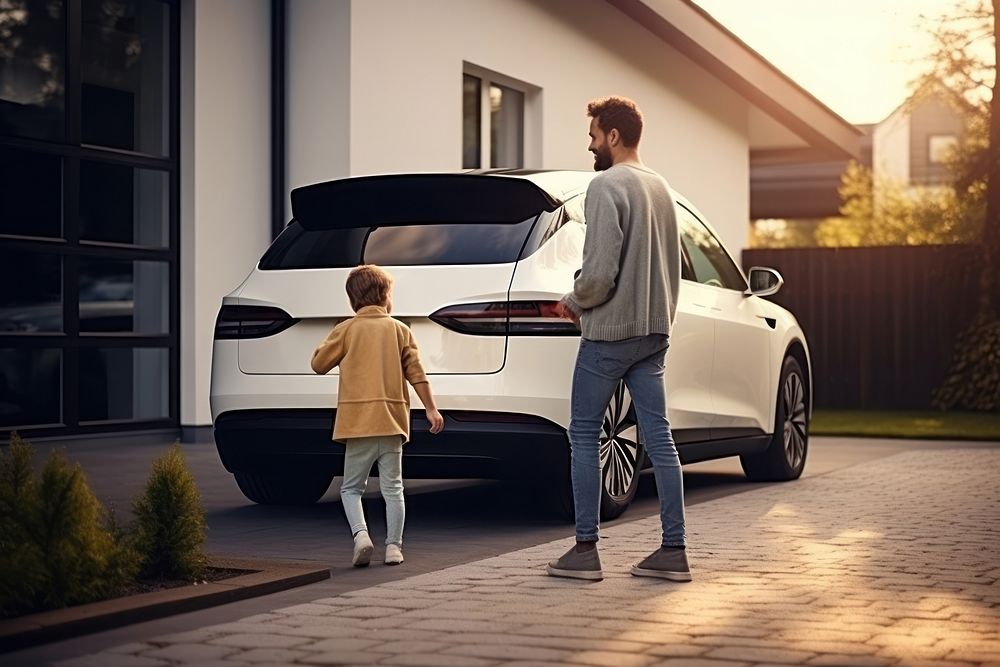 Happy father playing with daughter car vehicle adult. AI generated Image by rawpixel.