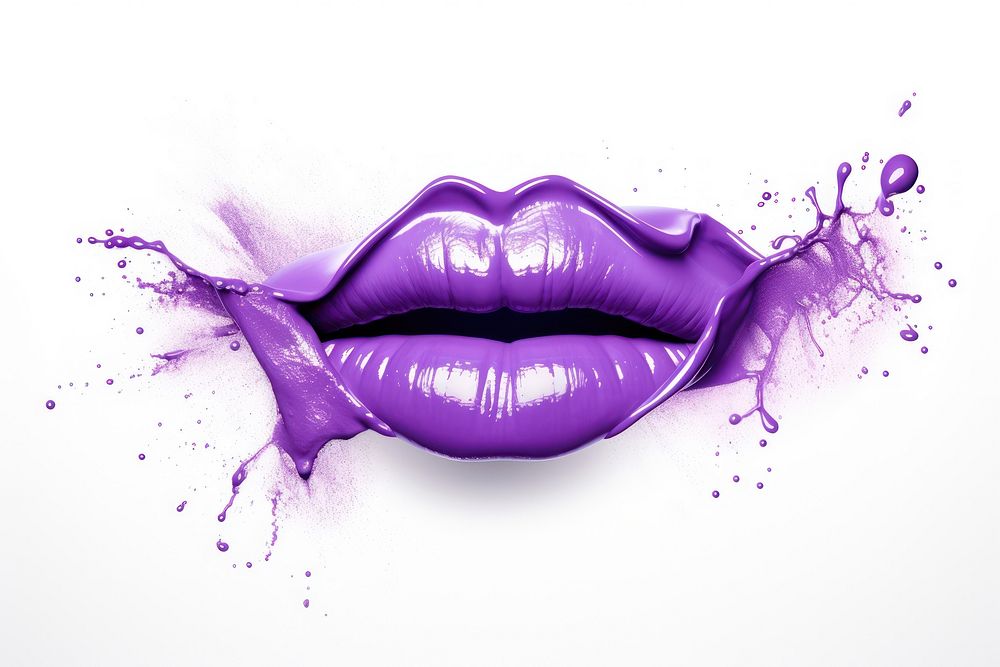 Purple lipstick white background splattered moustache. AI generated Image by rawpixel.