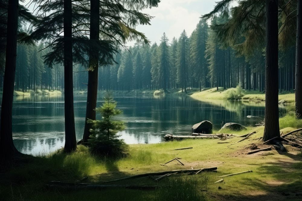 Landscape of pine forest wilderness outdoors woodland. AI generated Image by rawpixel.