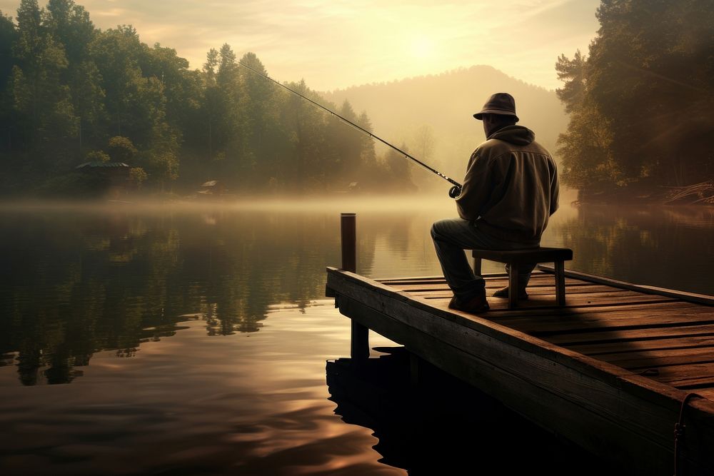Man fishing outdoors nature adult. AI generated Image by rawpixel.