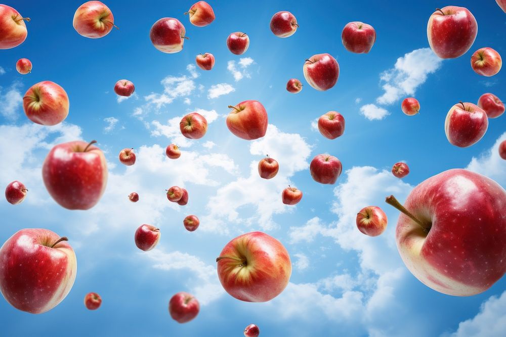 Apples sky backgrounds outdoors. AI generated Image by rawpixel.