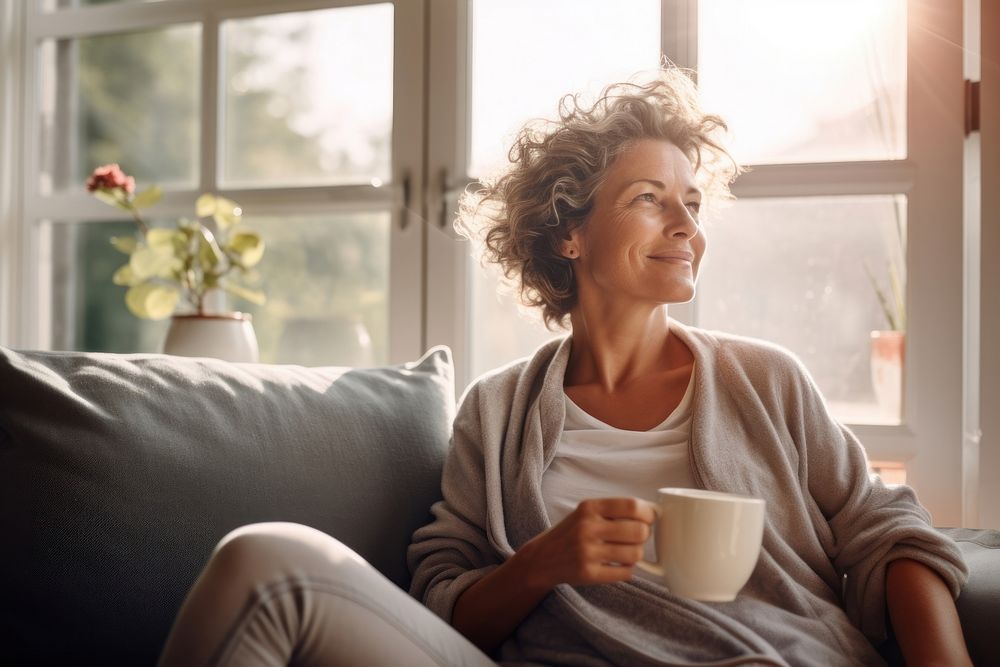 Middle age woman enjoy coffee adult cup mug. AI generated Image by rawpixel.