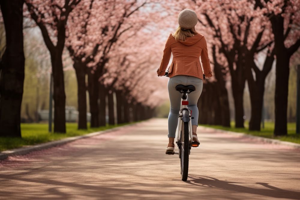 Middle age woman riding bicycle bike cycling outdoors vehicle. AI generated Image by rawpixel.