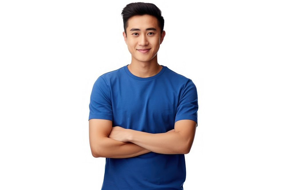 Smiling handsome young asian man t-shirt standing smiling. AI generated Image by rawpixel.