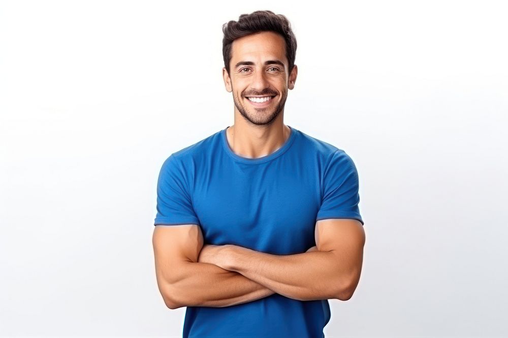 Smiling handsome young spainish man standing smiling t-shirt. AI generated Image by rawpixel.