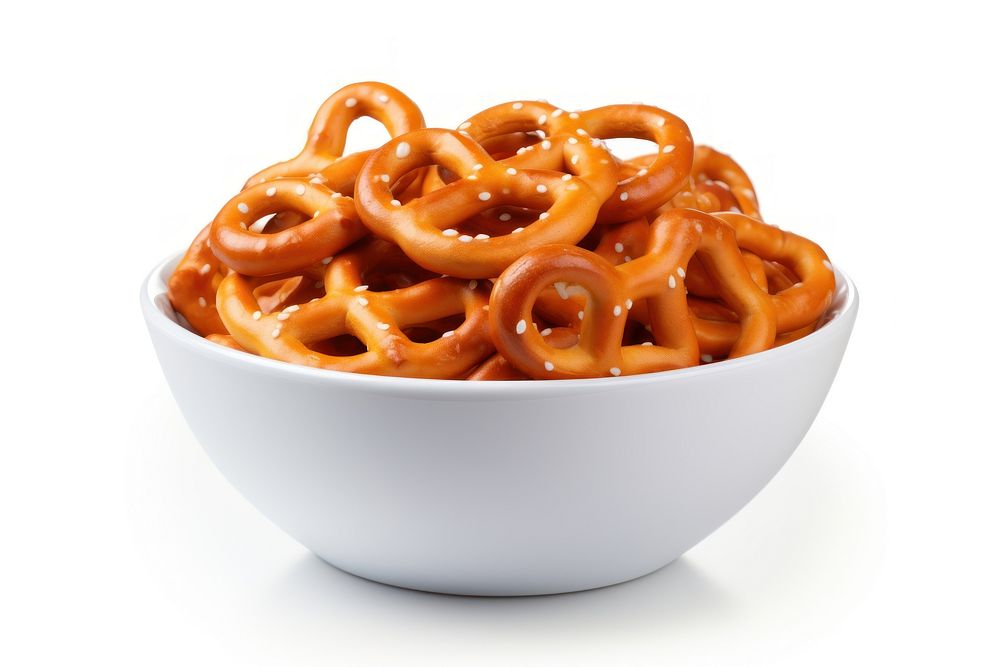 Salted pretzels in bowl food white background spaghetti. AI generated Image by rawpixel.