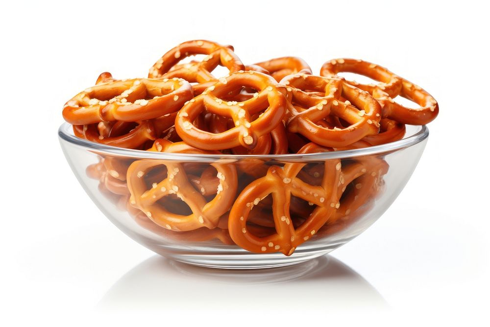 Salted pretzels in bowl food white background freshness. AI generated Image by rawpixel.