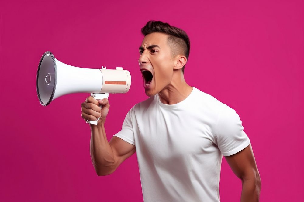 Thai using megaphone shouting adult performance. AI generated Image by rawpixel.
