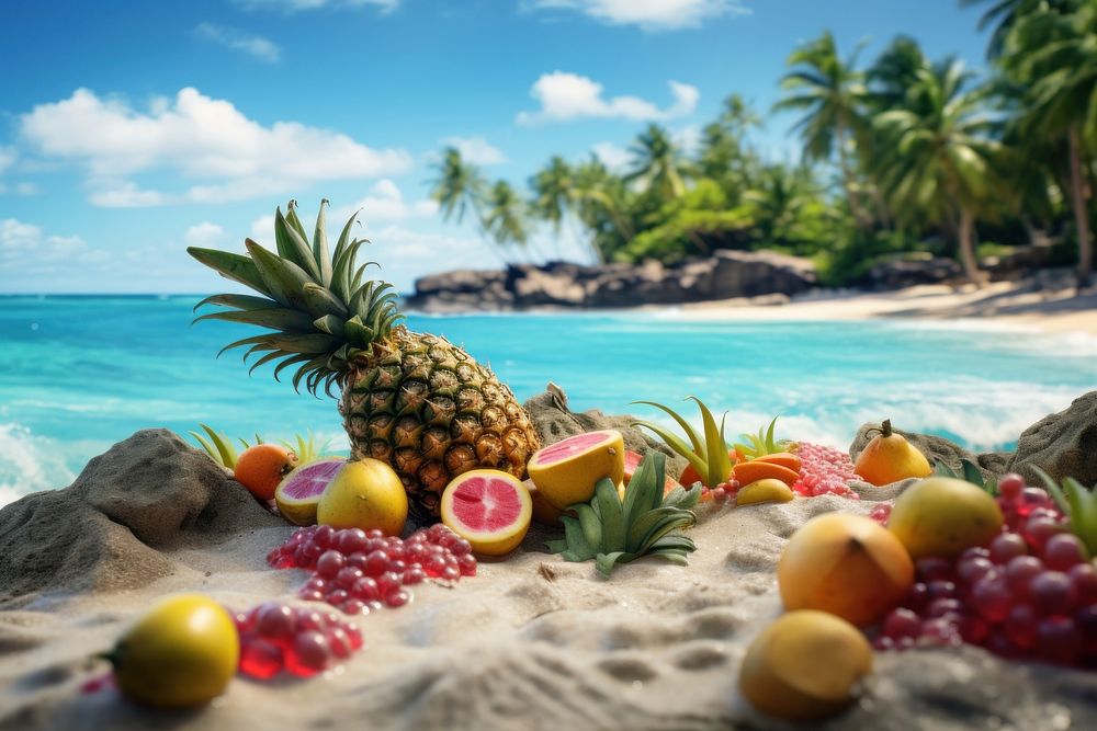 Tropical island summer fruit pineapple. AI generated Image by rawpixel.