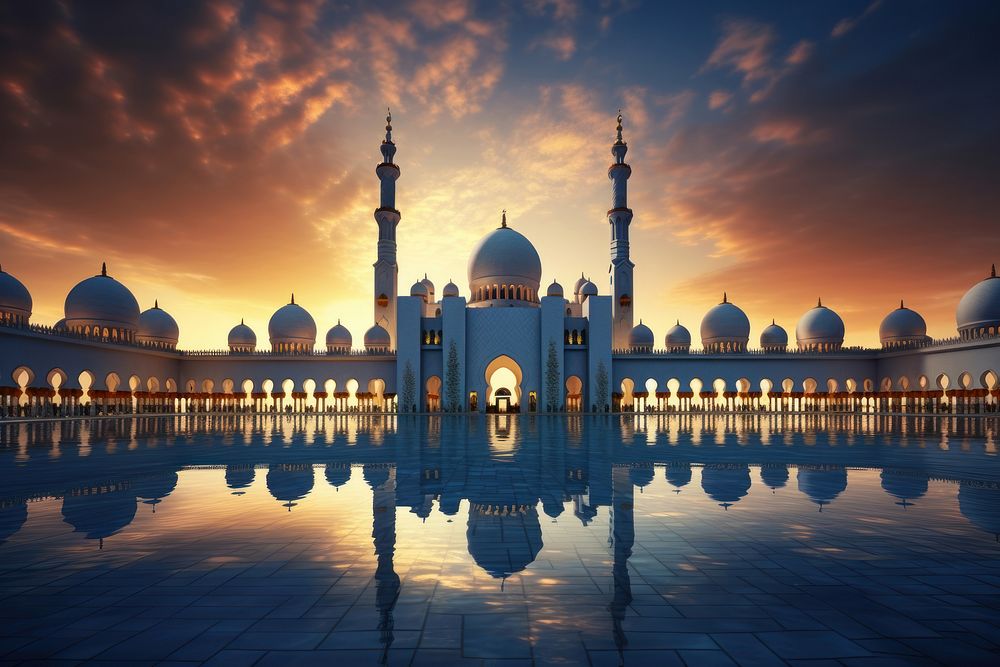 Abu dhabi sheikh zayed mosque architecture landscape panoramic. AI generated Image by rawpixel.