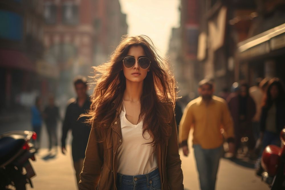 Pakistani young woman city sunglasses portrait. AI generated Image by rawpixel.