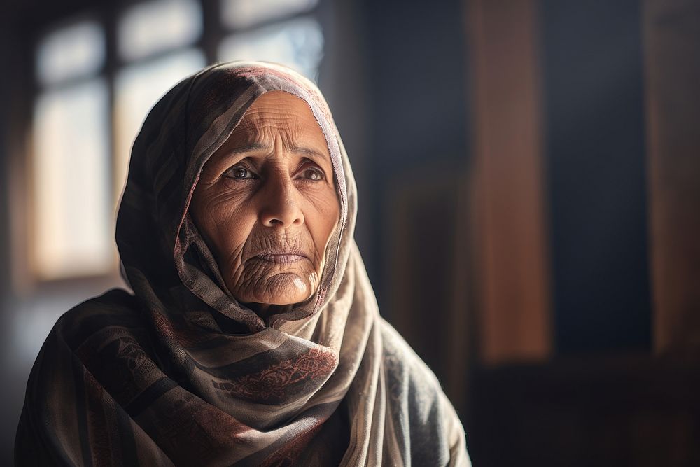 Pakistani senior woman adult contemplation architecture. AI generated Image by rawpixel.