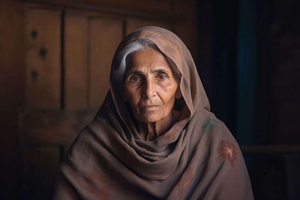 Pakistani senior woman contemplation architecture loneliness. AI generated Image by rawpixel.