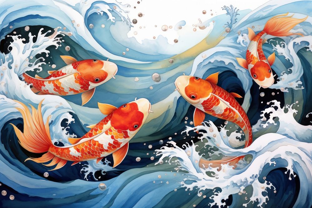 Fish koi wave underwater. AI generated Image by rawpixel.
