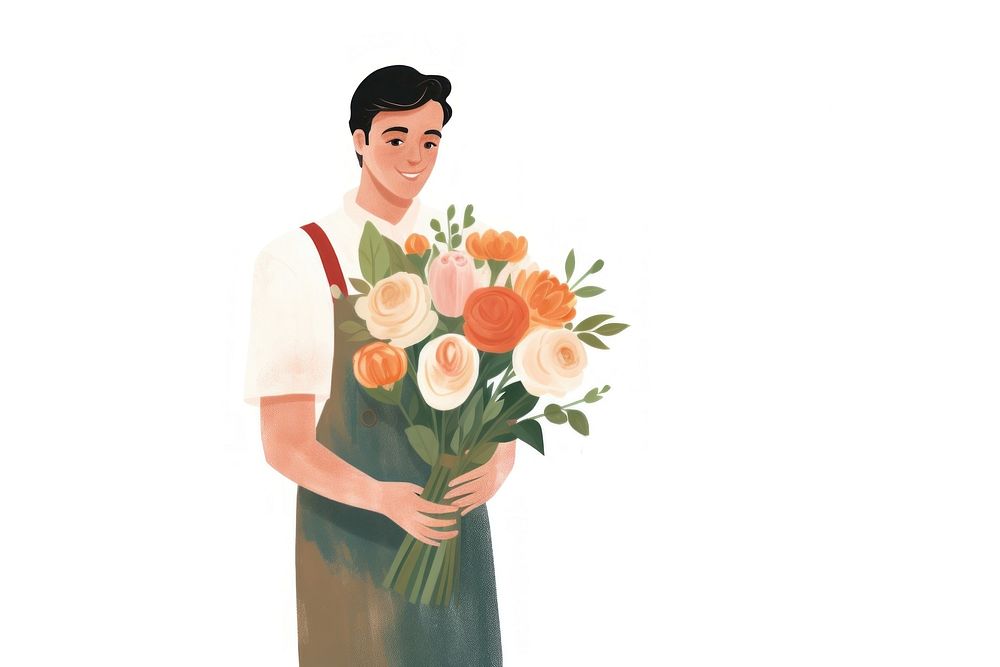 Florist man wearing apron and holding flower plant rose creativity. AI generated Image by rawpixel.