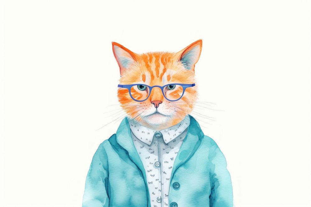 Cat wearing glasses art portrait drawing. AI generated Image by rawpixel.