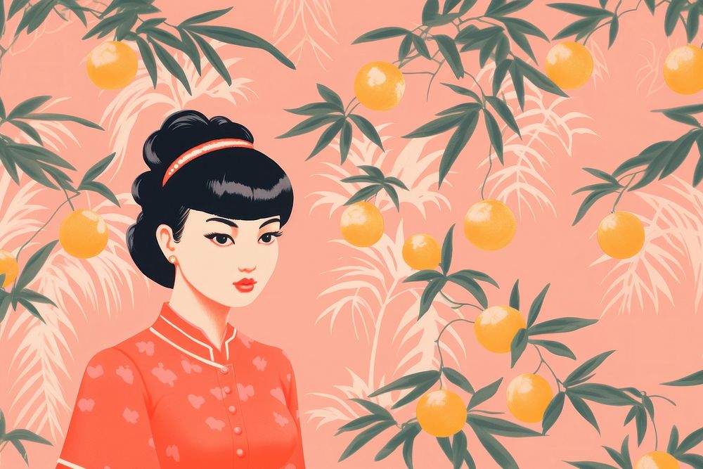 Chinese seamless vintage fashion adult fruit. AI generated Image by rawpixel.