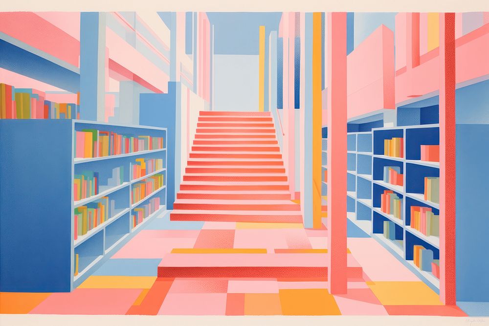 Library art architecture staircase. AI generated Image by rawpixel.